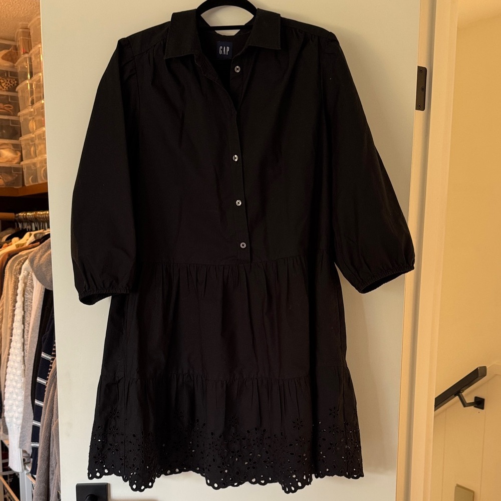 GAP Black Long Sleeve Women's Dress, drop waist L